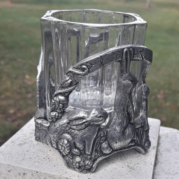 Silver Metal Bunny Rabbit Candle Holder or Trinket Dish Silver Metal Glass Gifts - Picture 6 of 16
